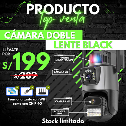 NUEVA CÁMARA DOBLE LENTE BLACK - Sirena Policial y Chip 4G